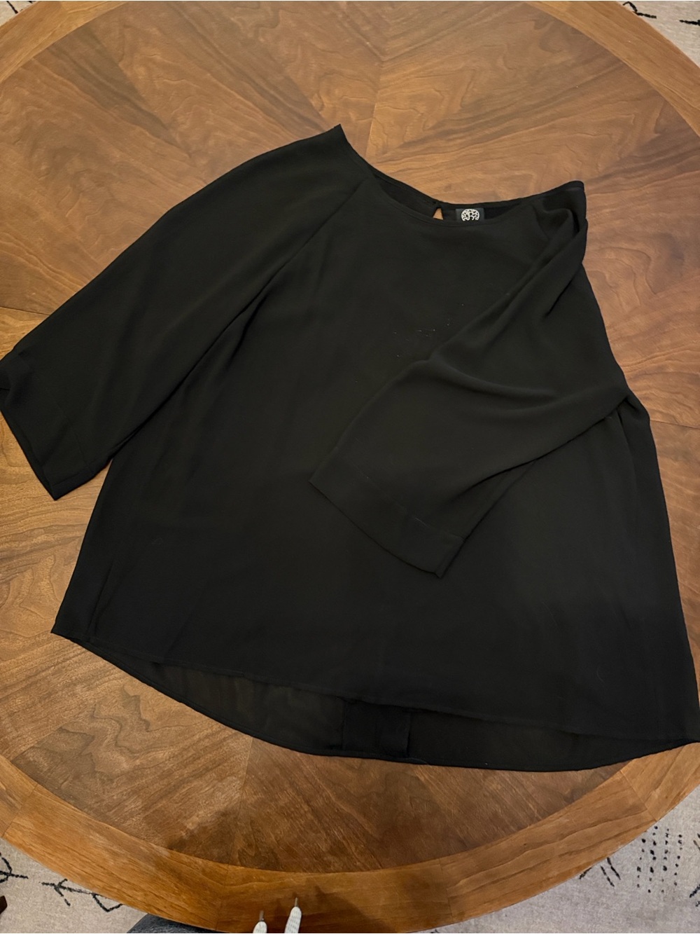 bobeau Black Boatneck 3/4 Sleeve Blouse